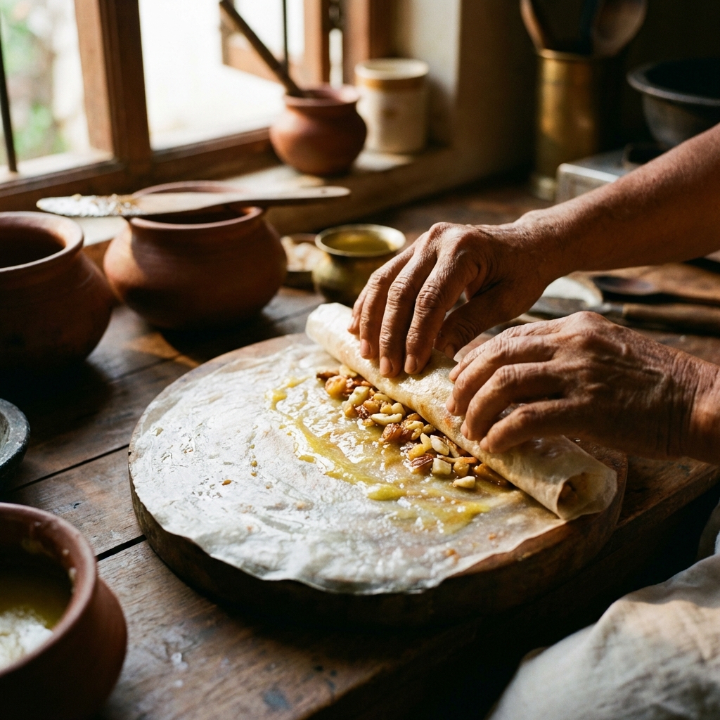 Traditional Atreyapuram Pootarekulu hand-rolling process